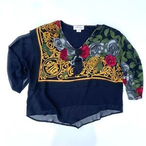 Suzanne Betro Black & Gold Silk Blouse, M